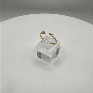 Elegant Gold Tone Open Ring with Crystal Accents Size 6